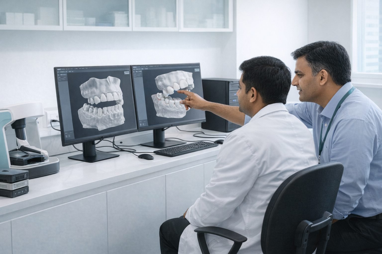 Healthcare team using technology workstations